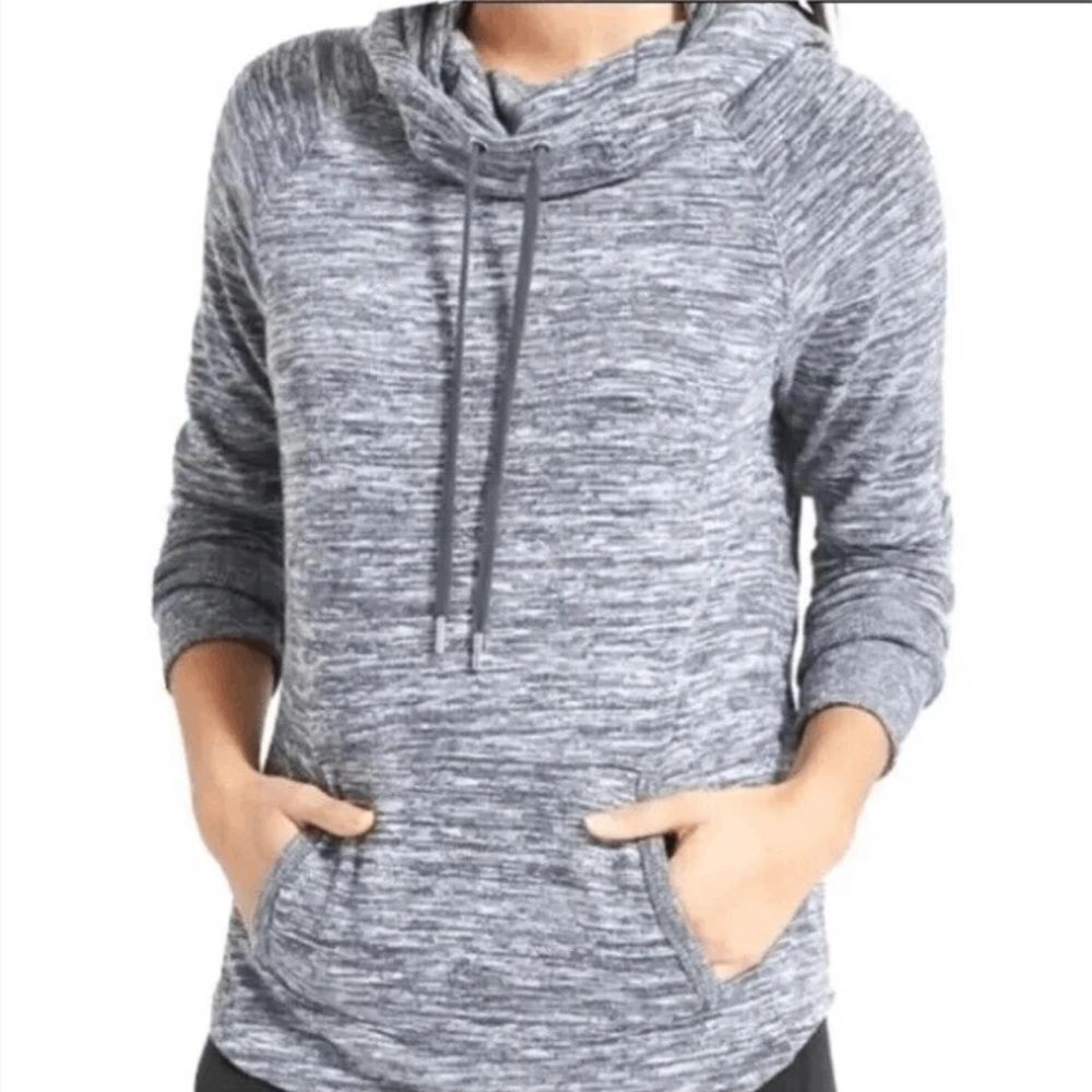 Athleta Gray Techie Cowl Neck Kangaroo Pocket Hoodie Top Womens‎ Small